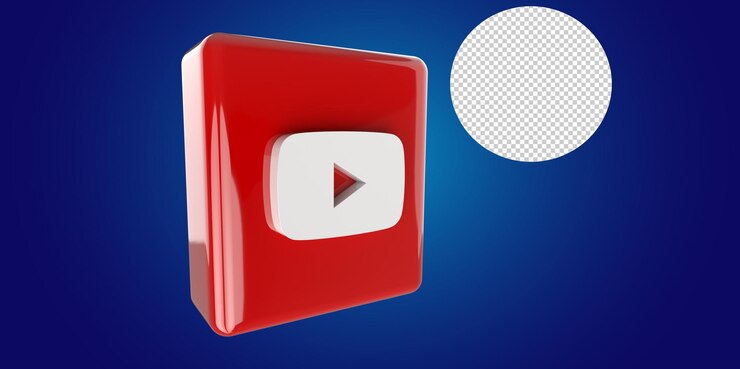 PSD botón 3d render youtube con fondo transparente