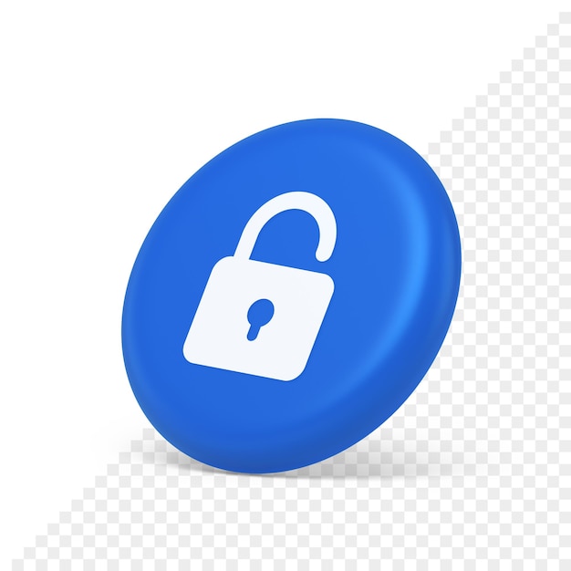 Botón de bloqueo abierto servicio de protección de seguridad de contraseña del ciberespacio icono realista isométrico 3d