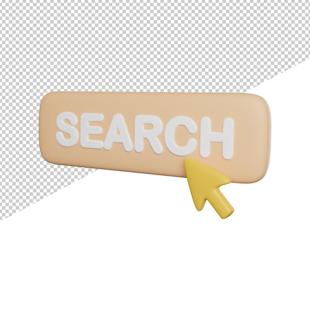Botón de búsqueda haga clic en la vista lateral ilustración del icono de renderizado 3d sobre fondo transparente