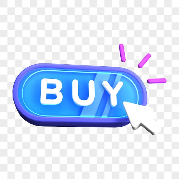 Botón de compra de ilustración 3D con clic de cursor