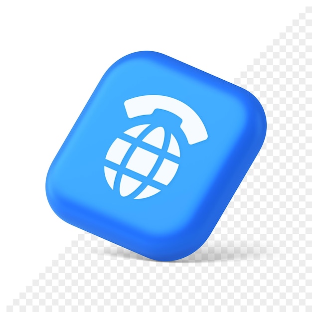 PSD botón de conexión de llamada de internet de comunicación global planeta con auricular icono isométrico realista 3d