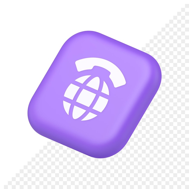 PSD botón de conexión de llamada de internet de comunicación global planeta con icono de sitio web de aplicación de símbolo de auricular representación 3d