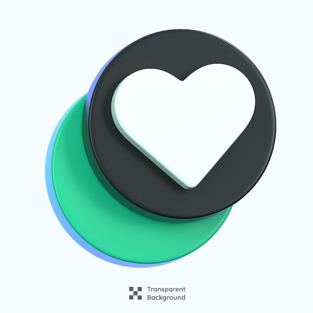 El botón del corazón favorito aislado Concepto general del icono de la interfaz de usuario Ilustración 3D