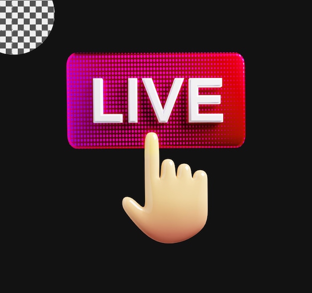 Botón CTA en vivo con un renderizado 3D de mano en un fondo transparente