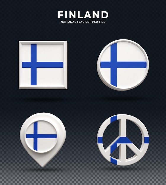 Botón de cúpula de renderizado 3d de bandera de finlandia y sobre base brillante