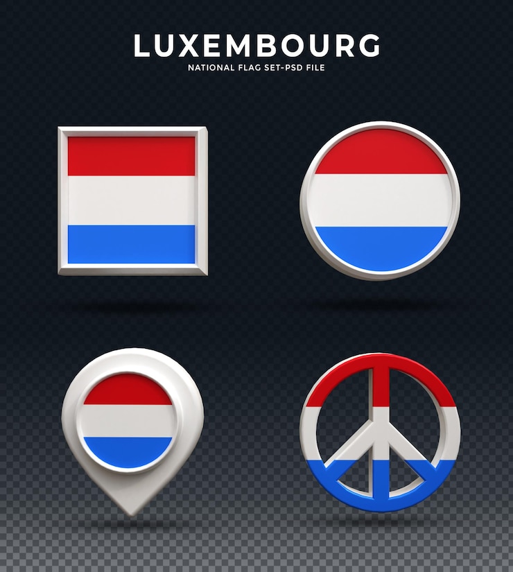 PSD botón de cúpula de renderizado 3d de bandera de luxemburgo y sobre base brillante