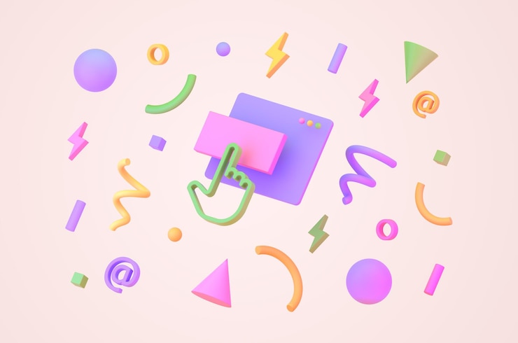 PSD botón cursor tendencias geométricas formas render 3d