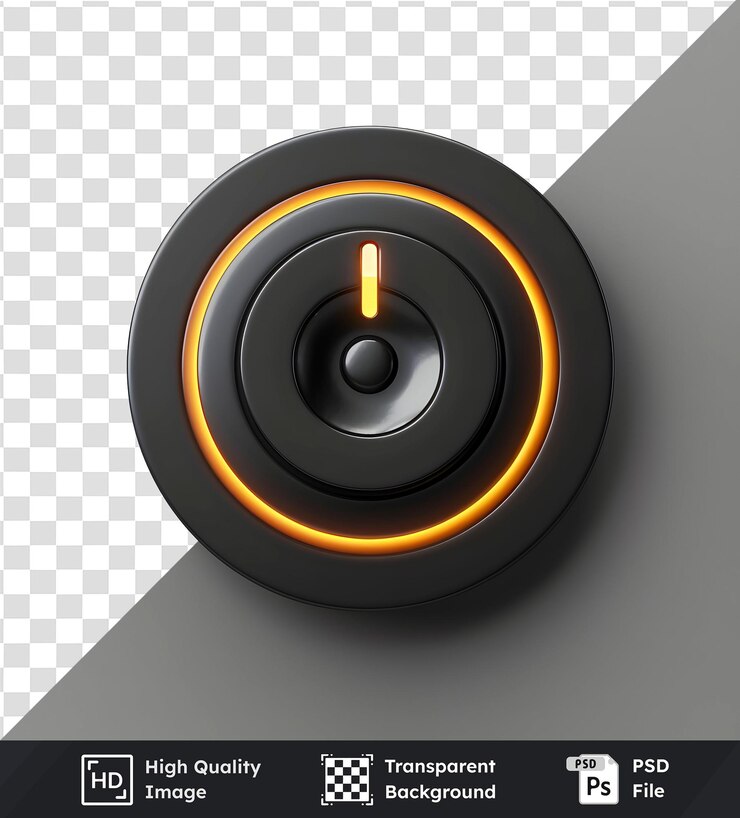PSD botón de encendido circular con anillo naranja brillante diseño negro elegante interfaz de tecnología abstracta el