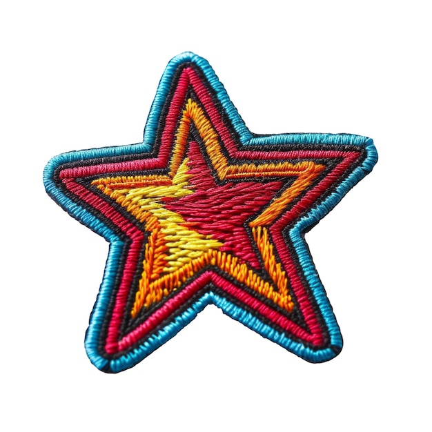 PSD un botón en forma de estrella roja amarilla y azul con una estrella roja en él