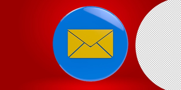 Botón de icono de correo electrónico de procesamiento 3D con fondo transparente