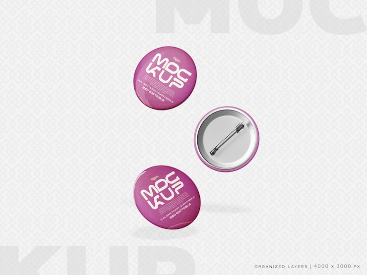 PSD botón insignia pin psd modelo de maqueta editable ángulo 1