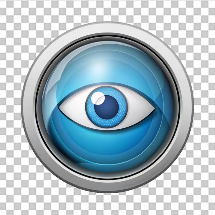 PSD botón de ojo visibilidad búsqueda de lente óptica aplicación web aislada en fondo transparente