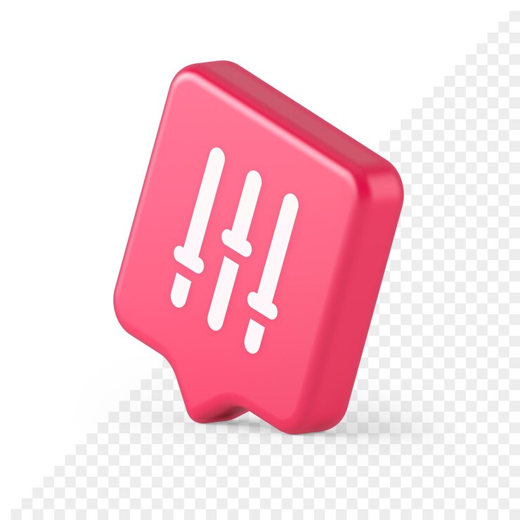 PSD botón de panel de mezcla de sonido mezclador de balance de audio escritorio de control icono de burbuja de discurso realista 3d