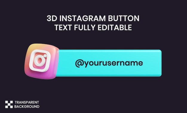 botón de redes sociales de instagram con texto de nombre de usuario editable 3d