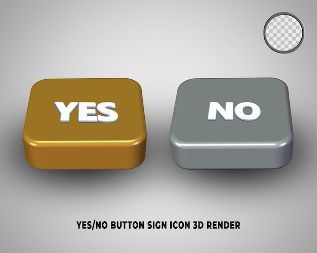 Botón de renderización 3D sí o no icono de señal estilo oro y plata