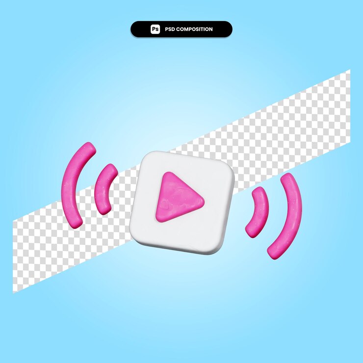 PSD botón de reproducción 3d render ilustración aislada