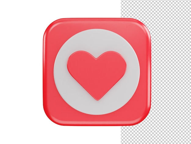 Un botón rojo con un icono de corazón en el icono central Ilustración de vector de representación 3d