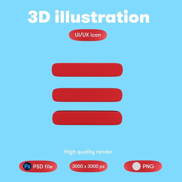 PSD botón de sándwich de elementos de interfaz de usuario de ilustración 3d psd