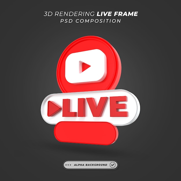 Botón en vivo de YouTube 3D para transmisión en vivo en las redes sociales