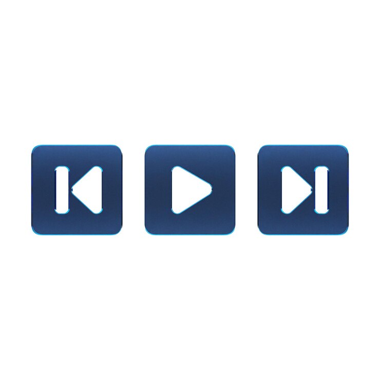 PSD botones de audio de cristal azul mate interfaz de renderizado 3d