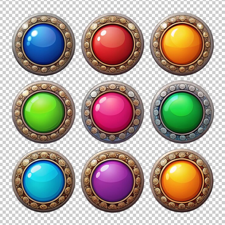 PSD botones de juego con marcos decorativos
