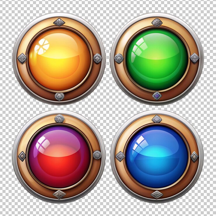 PSD botones de juego con marcos decorativos