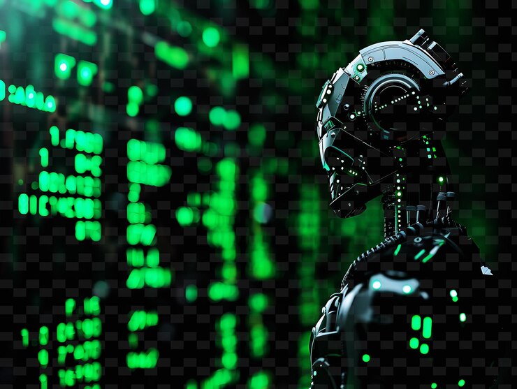 PSD los bots de negociación del mercado de valores con fondo de robot abstracto bac gradiente textura de neón fondos y2k