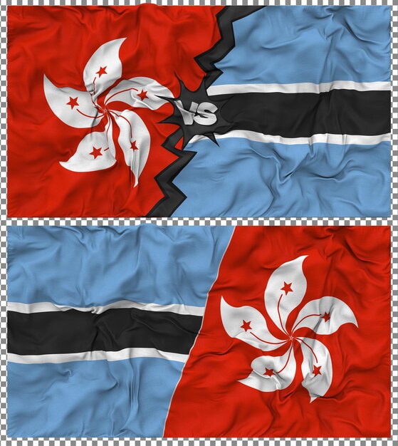 Botswana contra Hong Kong Media bandera combinada con textura 3D de la tela de la bandera