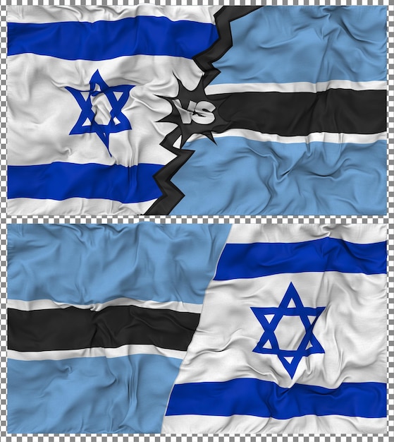 Botswana contra Israel Media bandera combinada con textura 3D de la tela de la bandera