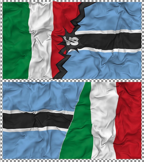 Botswana contra Italia Media bandera combinada con textura 3D de la tela de la bandera