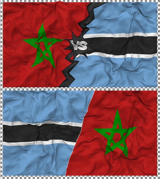 Botswana contra Marruecos Media bandera combinada con textura 3D de la tela