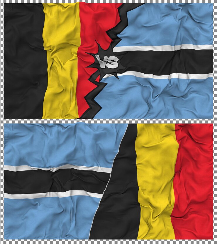 PSD botswana vs belgium half combined flag cloth bump texture 3d rendering