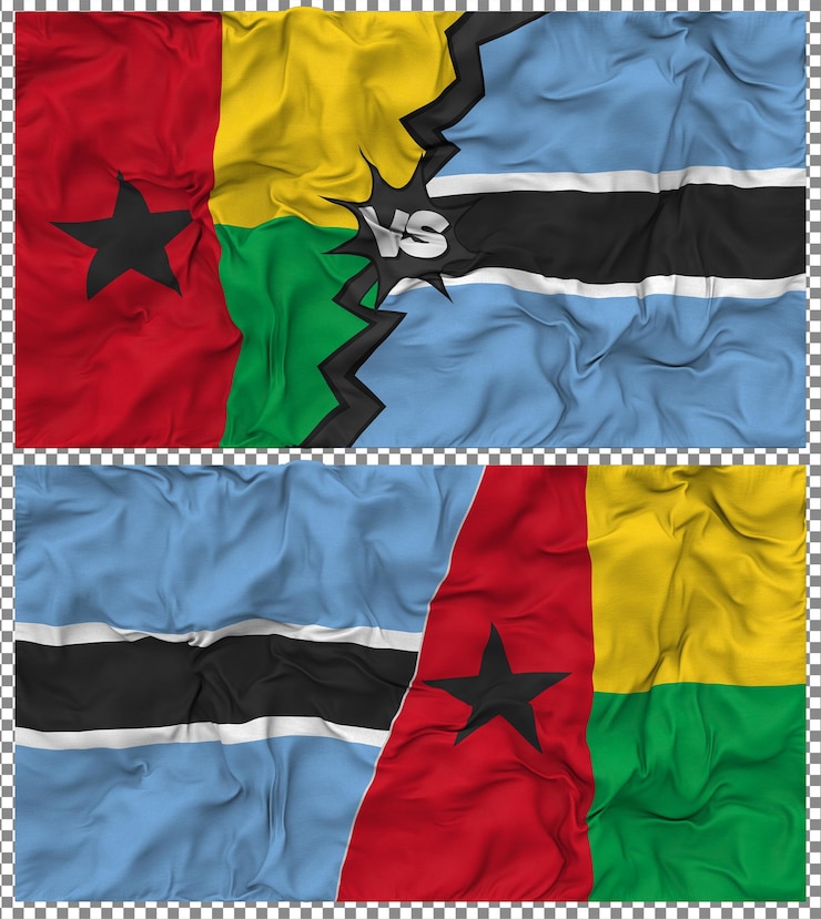 PSD botswana vs guinea bissau half combined flag cloth bump texture 3d rendering