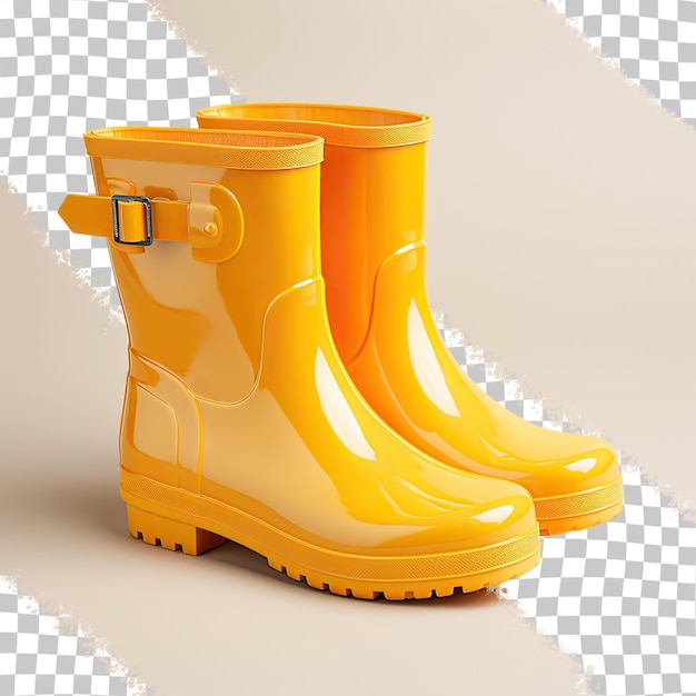 PSD des bottes en caoutchouc jaunes sur un fond transparent