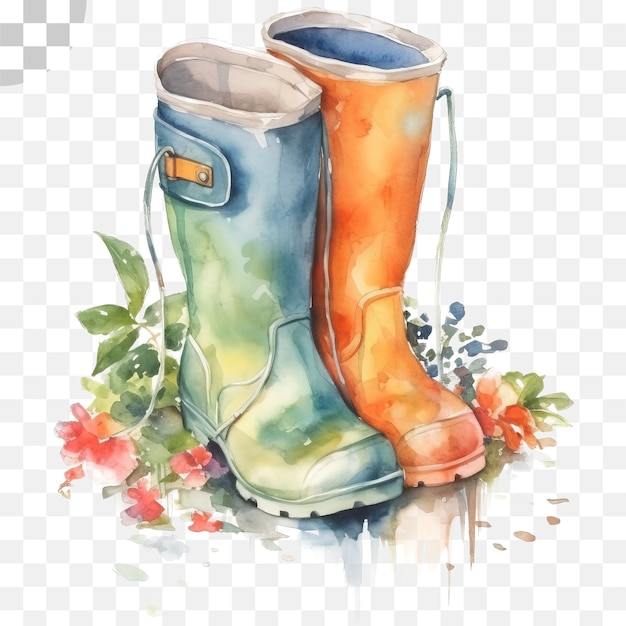 PSD bottes à gomme à l'aquarelle fond transparent