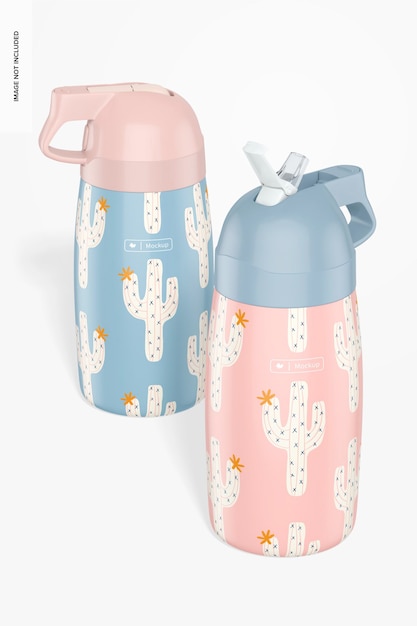Bottiglia con cannuccia per bambini Mockup, set