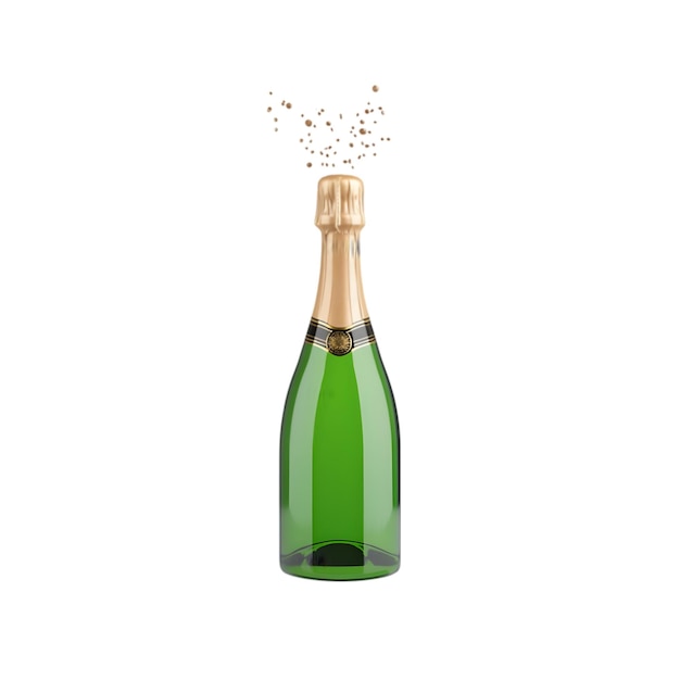 Bottiglia di champagne verde con foglio d'oro e sughero per celebrazioni ed eventi