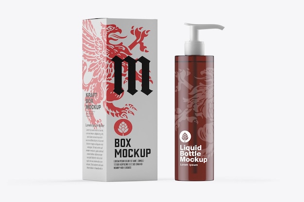 Bottiglia di liquido con mockup di scatola