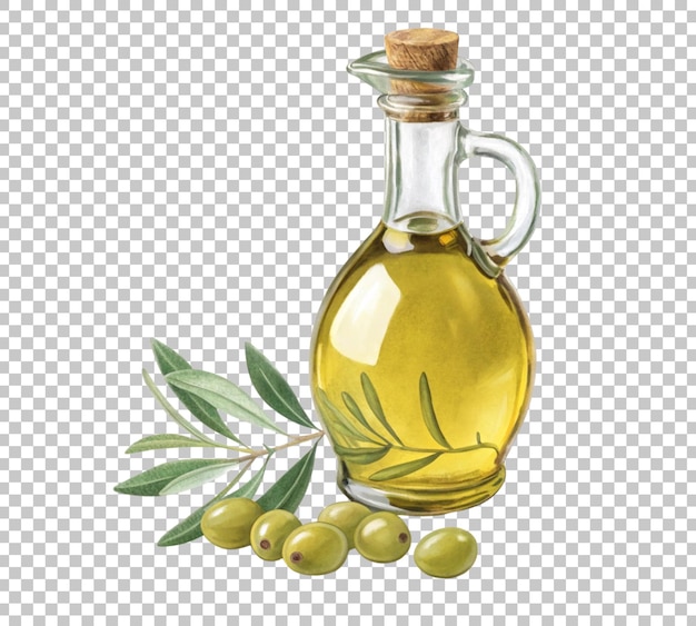 bottiglia di olio d'oliva con oliva verde