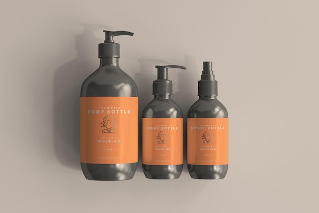 Bottiglia di pompa cosmetica e mockup di bottiglia spray