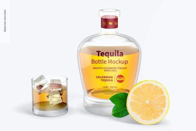 Bottiglia di tequila con mockup di vetro