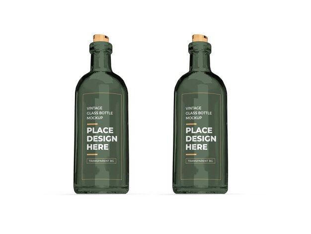 Bottiglia di vetro vintage 3D Mockup Design