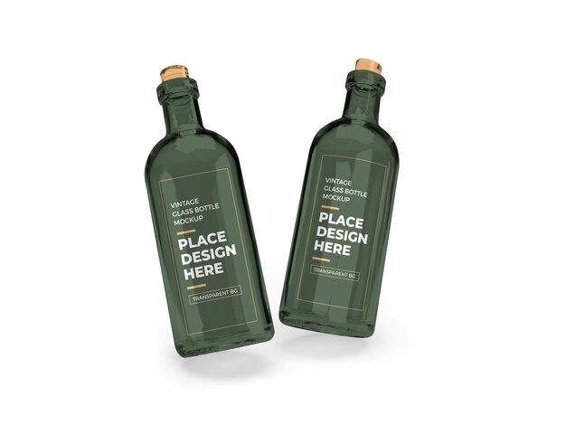 Bottiglia di vetro vintage 3D Mockup Design