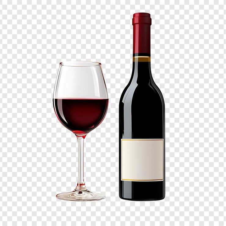 PSD bottiglia di vino rosso realistica e sfondo trasparente di alta qualità in png di vetro