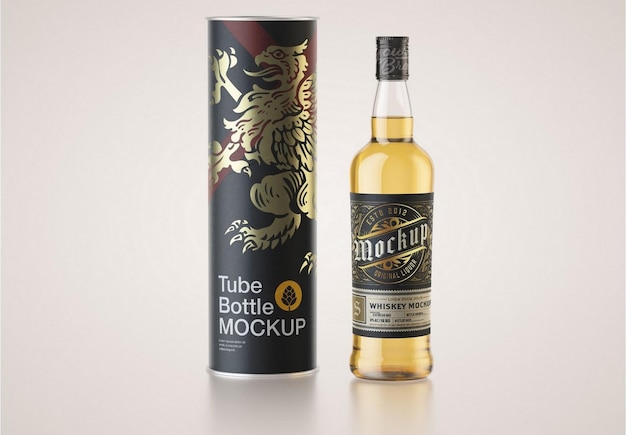 Bottiglia di whisky con mockup di tubo di carta