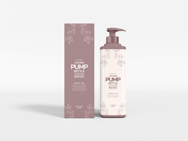 Bottiglia per pompa per lozione cosmetica con scatola mockup