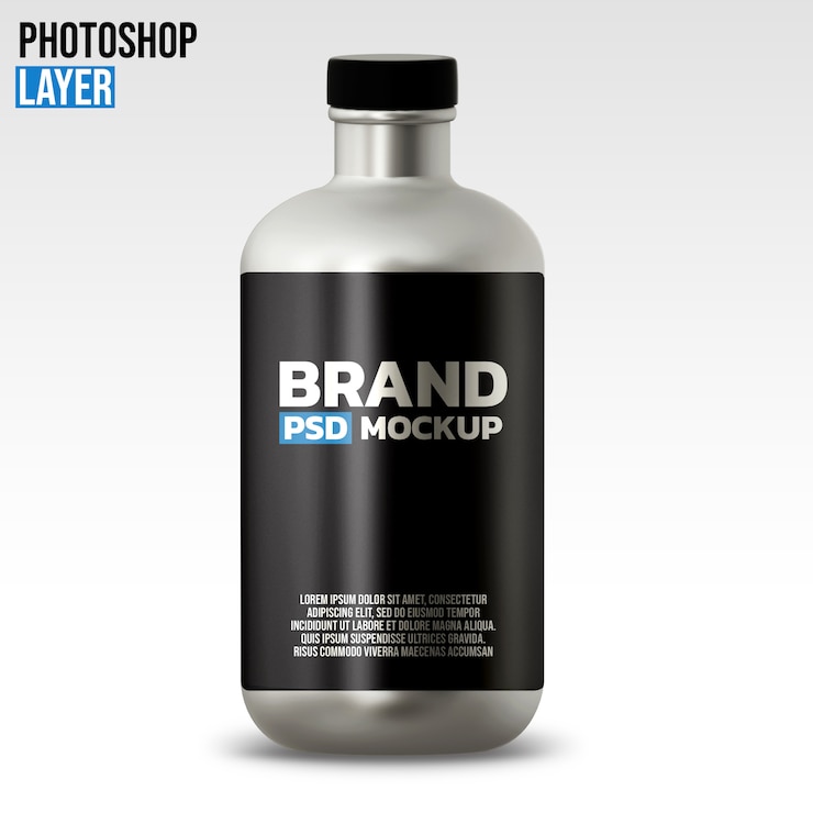 PSD bottiglia rotonda design mockup