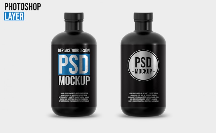 PSD bottiglia rotonda design mockup