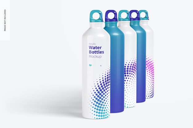 Bottiglie d'acqua metalliche impostare Mockup, vista destra