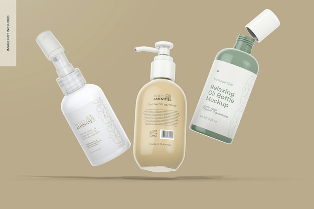 Bottiglie regalo dell'hotel Mockup che cadono